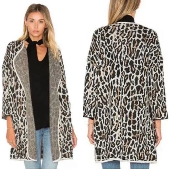 Joie Sweater Womens Sz Small Leopard Print Open Front Wool Mohair Blend Cardigan - Picture 1 of 11